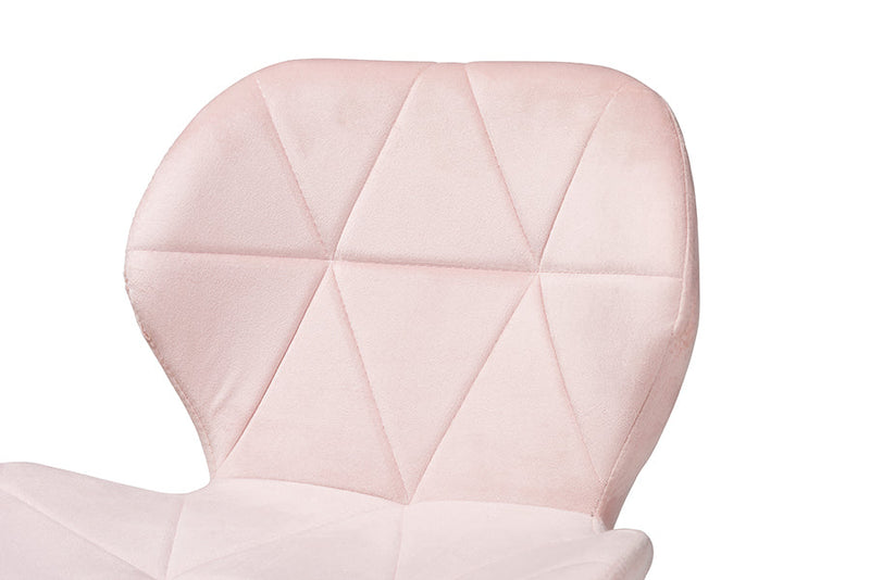 Neva Blush Pink Velvet Fabric and Gold Metal Swivel Office Chair Baxton