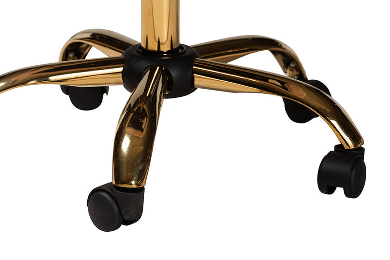 Neva Blush Pink Velvet Fabric and Gold Metal Swivel Office Chair Baxton