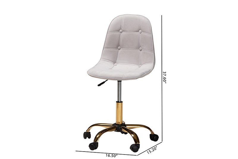 Capucine Contemporary Glam and Luxe Gray Velvet Fabric and Gold Metal Swivel Office chair