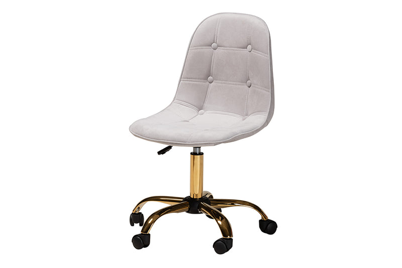 Capucine Contemporary Glam and Luxe Gray Velvet Fabric and Gold Metal Swivel Office chair