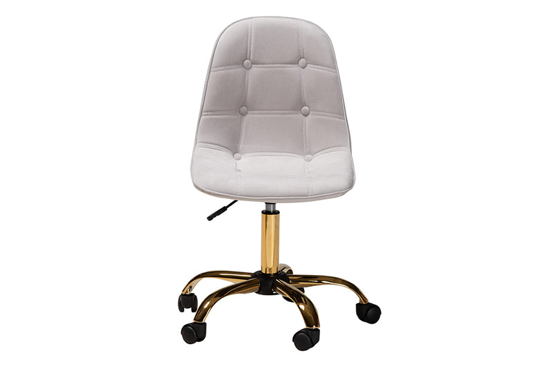 Capucine Contemporary Glam and Luxe Gray Velvet Fabric and Gold Metal Swivel Office chair