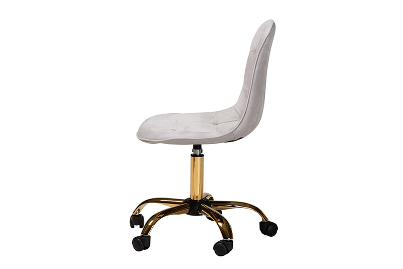 Capucine Contemporary Glam and Luxe Gray Velvet Fabric and Gold Metal Swivel Office chair