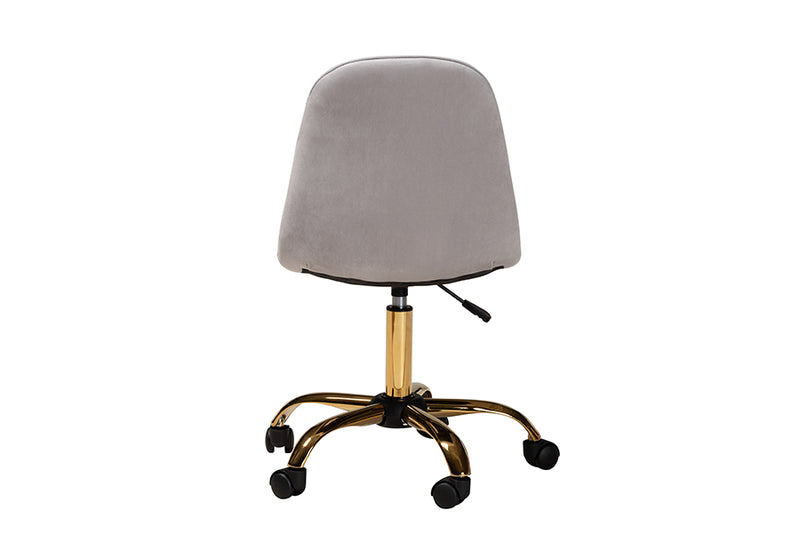 Capucine Contemporary Glam and Luxe Gray Velvet Fabric and Gold Metal Swivel Office chair