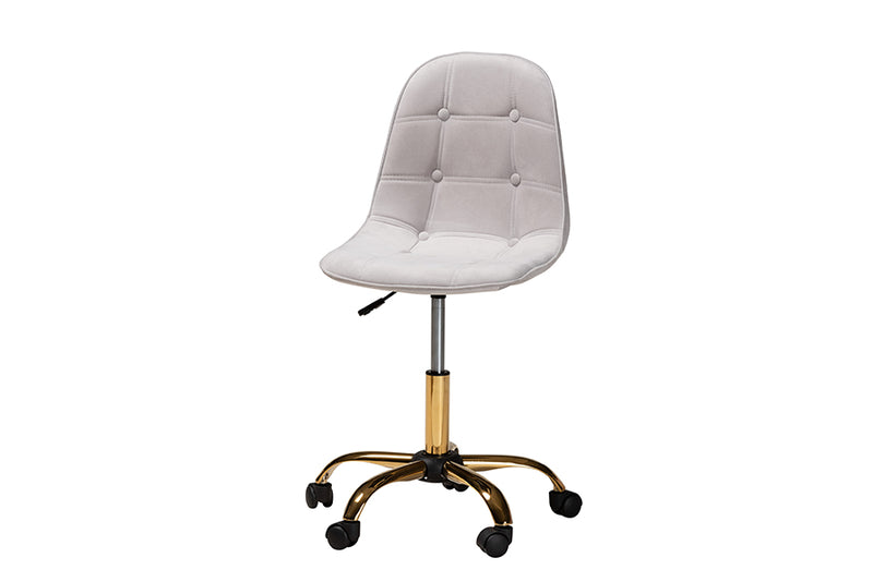 Capucine Contemporary Glam and Luxe Gray Velvet Fabric and Gold Metal Swivel Office chair