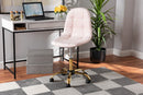 Capucine Blush Pink Velvet Fabric and Gold Metal Swivel Office chair Baxton