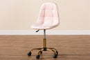 Capucine Blush Pink Velvet Fabric and Gold Metal Swivel Office chair Baxton