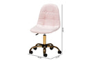 Capucine Blush Pink Velvet Fabric and Gold Metal Swivel Office chair Baxton