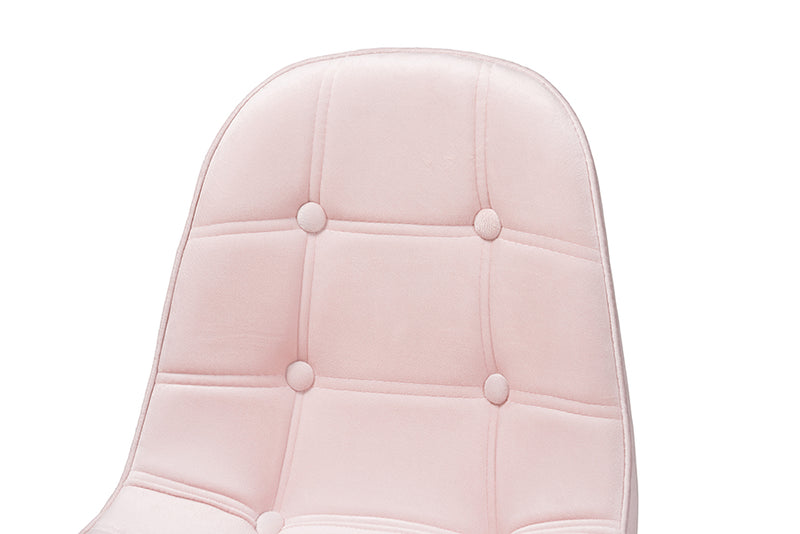 Capucine Contemporary Glam and Luxe Blush Pink Velvet Fabric and Gold Metal Swivel Office chair