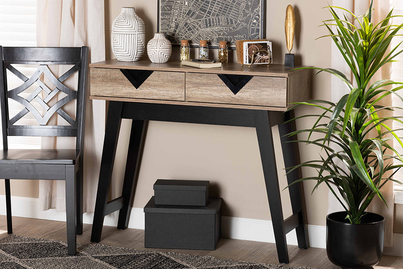 Ancel Modern and Contemporary Light Brown Finished Wood 2-Drawer Console Table