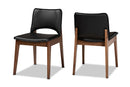 Orella Black Faux Leather Walnut Brown 2Pc Dining Chair Set Baxton