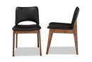 Orella Black Faux Leather Walnut Brown 2Pc Dining Chair Set Baxton
