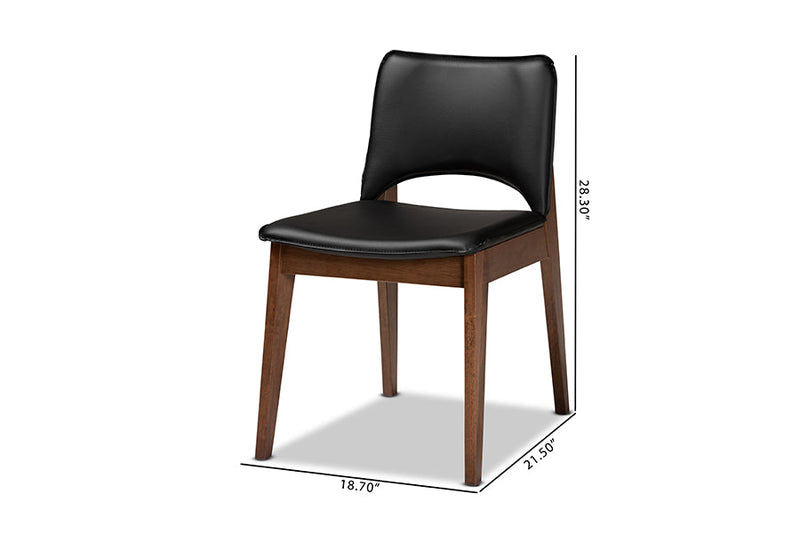Orella Black Faux Leather Walnut Brown 2Pc Dining Chair Set Baxton