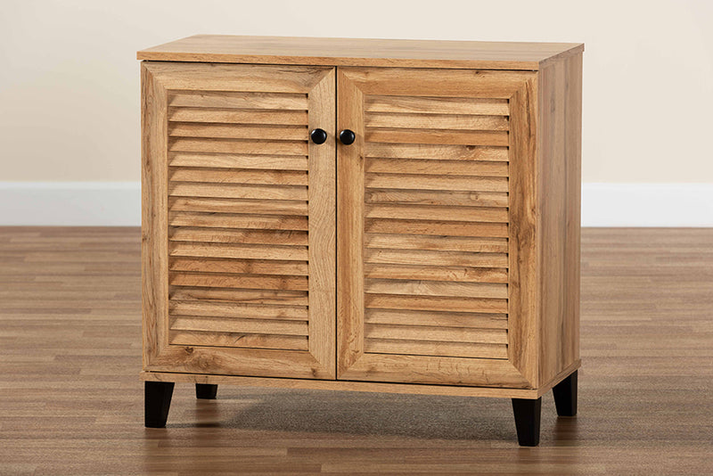 Theo Modern and Contemporary Oak Brown Finished Wood 2-Door Shoe Storage Cabinet