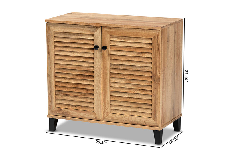 Theo Modern and Contemporary Oak Brown Finished Wood 2-Door Shoe Storage Cabinet