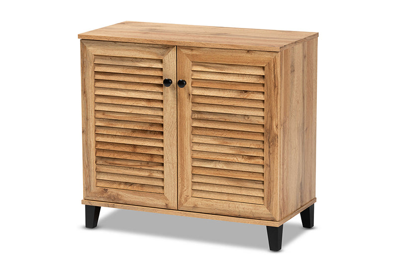 Theo Modern and Contemporary Oak Brown Finished Wood 2-Door Shoe Storage Cabinet