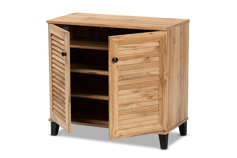 Theo Modern and Contemporary Oak Brown Finished Wood 2-Door Shoe Storage Cabinet