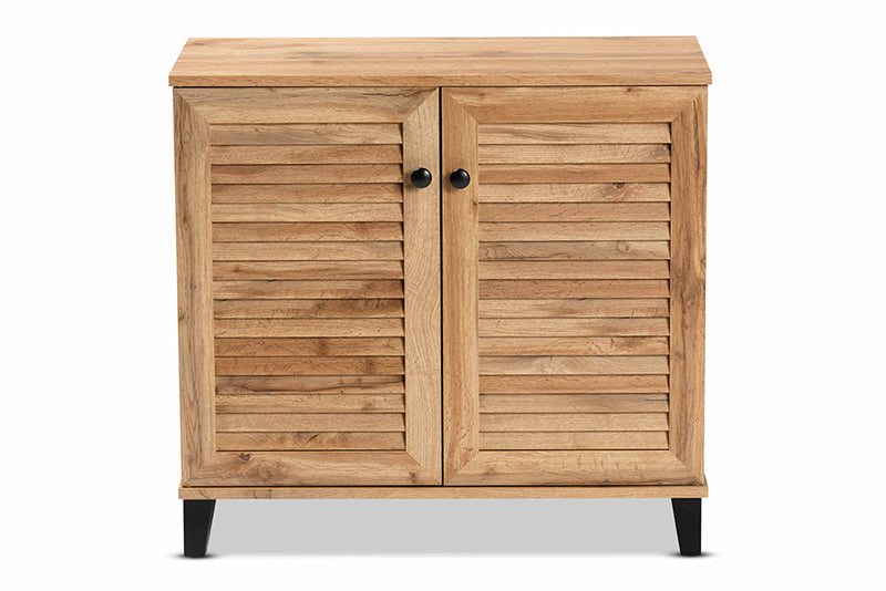 Theo Modern and Contemporary Oak Brown Finished Wood 2-Door Shoe Storage Cabinet