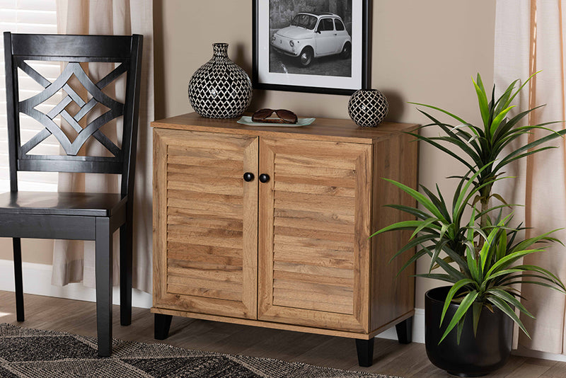 Theo Modern and Contemporary Oak Brown Finished Wood 2-Door Shoe Storage Cabinet