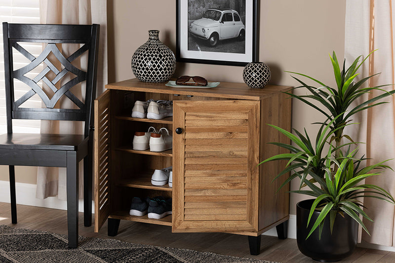 Theo Modern and Contemporary Oak Brown Finished Wood 2-Door Shoe Storage Cabinet