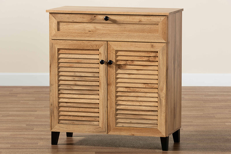 Theo Modern and Contemporary Oak Brown Finished Wood 1-Drawer Shoe Storage Cabinet