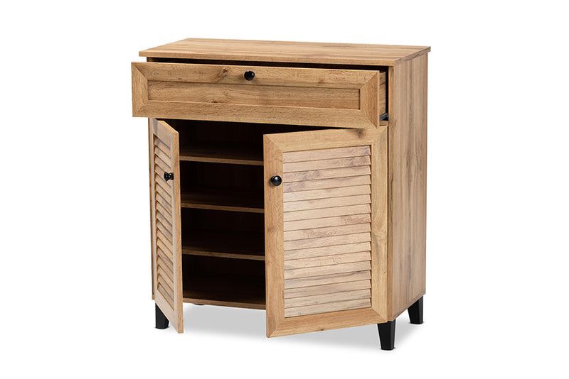 Theo Modern and Contemporary Oak Brown Finished Wood 1-Drawer Shoe Storage Cabinet