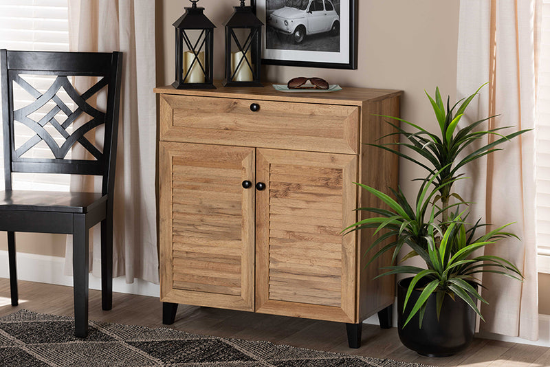 Theo Modern and Contemporary Oak Brown Finished Wood 1-Drawer Shoe Storage Cabinet