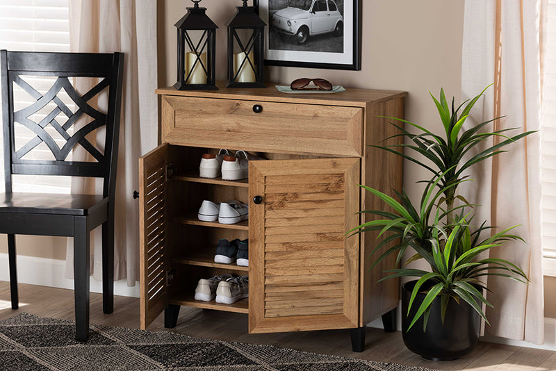 Theo Modern and Contemporary Oak Brown Finished Wood 1-Drawer Shoe Storage Cabinet