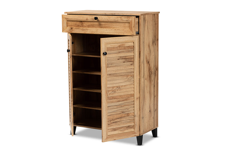 Theo Modern and Contemporary Oak Brown Finished Wood 5-Shelf Shoe Storage Cabinet