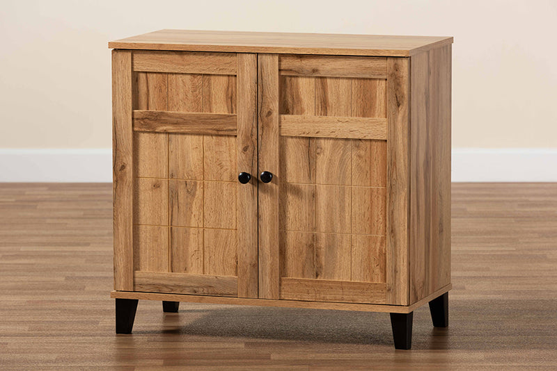 Trenton Modern and Contemporary Oak Brown Finished Wood 2-Door Shoe Storage Cabinet