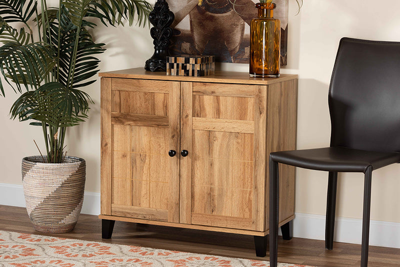 Trenton Modern and Contemporary Oak Brown Finished Wood 2-Door Shoe Storage Cabinet