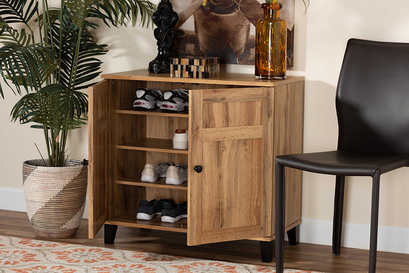 Trenton Modern and Contemporary Oak Brown Finished Wood 2-Door Shoe Storage Cabinet