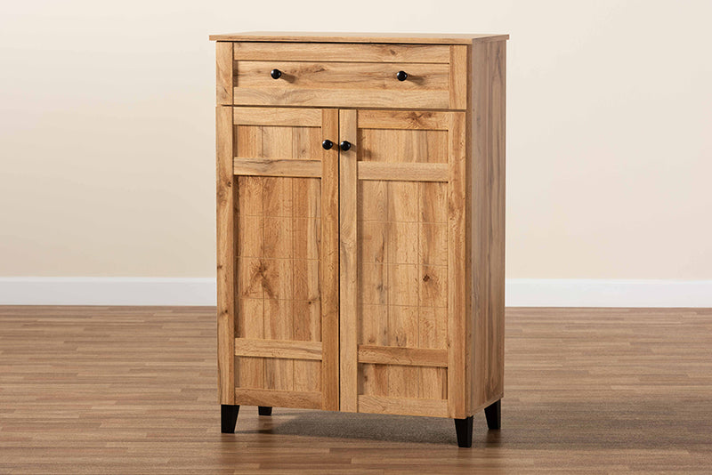 Trenton Modern and Contemporary Oak Brown Finished Wood 1-Drawer Shoe Storage Cabinet