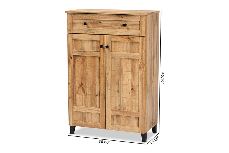 Trenton Modern and Contemporary Oak Brown Finished Wood 1-Drawer Shoe Storage Cabinet