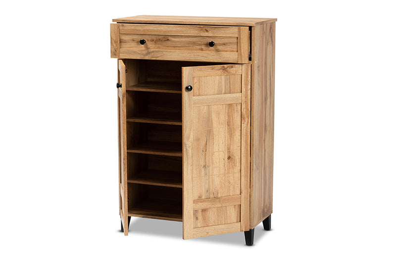 Trenton Modern and Contemporary Oak Brown Finished Wood 1-Drawer Shoe Storage Cabinet