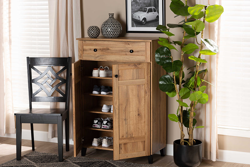 Trenton Modern and Contemporary Oak Brown Finished Wood 1-Drawer Shoe Storage Cabinet