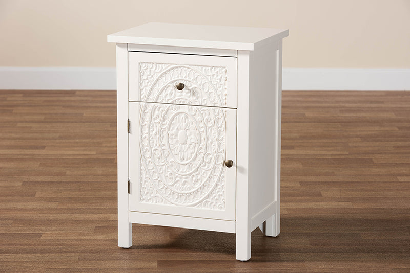 Calista Classic and Traditional White Finished Wood 1-Drawer End Table