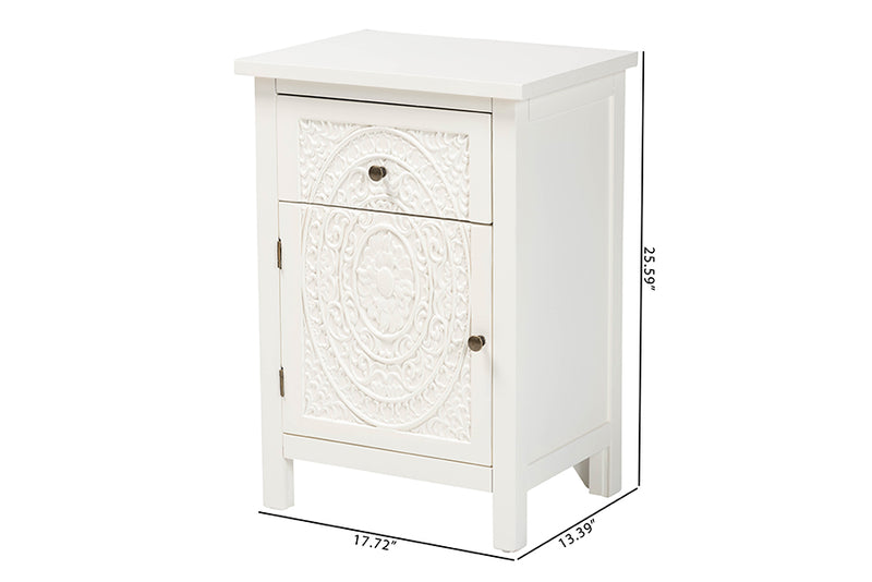 Calista Classic and Traditional White Finished Wood 1-Drawer End Table