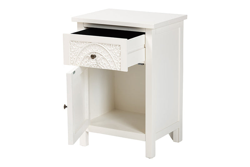 Calista White 1-Drawer End Table Baxton