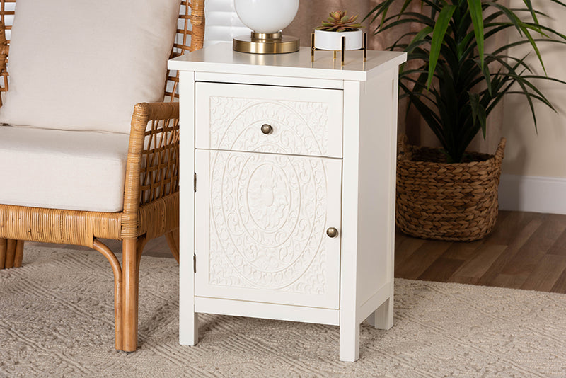 Calista Classic and Traditional White Finished Wood 1-Drawer End Table