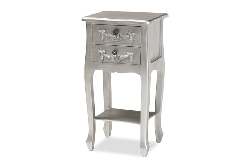Melora Brushed Silver 2-Drawer End Table Baxton