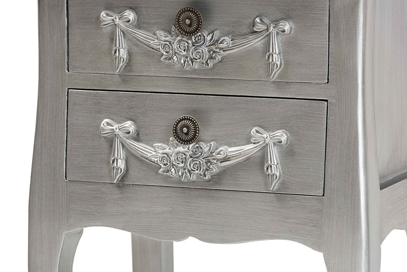 Melora Brushed Silver 2-Drawer End Table Baxton