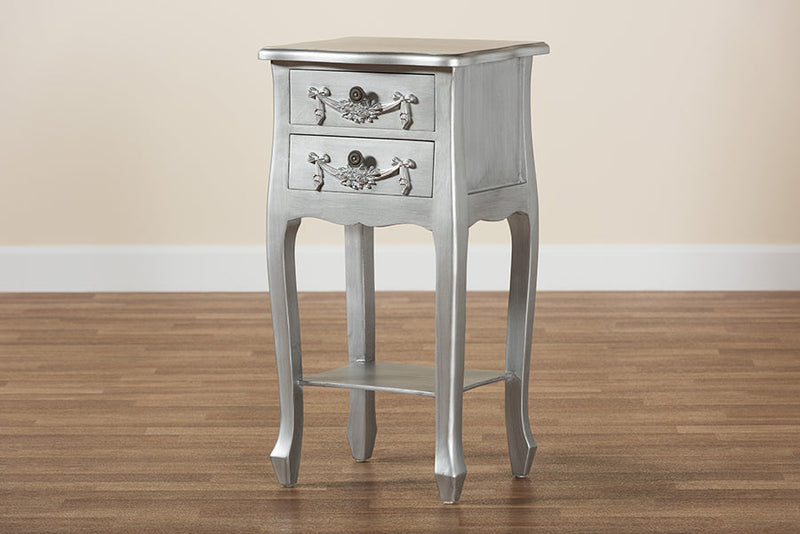 Melora Brushed Silver 2-Drawer End Table Baxton