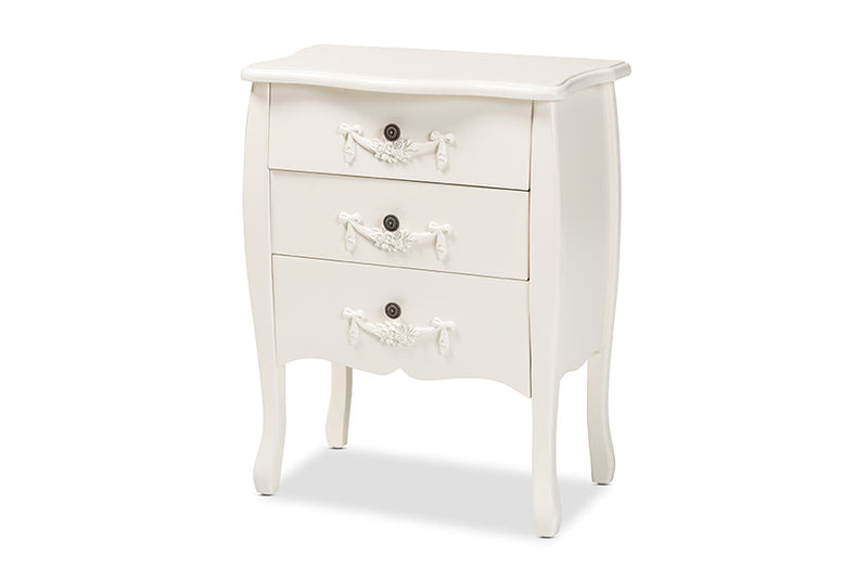 Melora White 3-Drawer Storage Cabinet Baxton