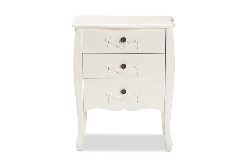 Melora White 3-Drawer Storage Cabinet Baxton
