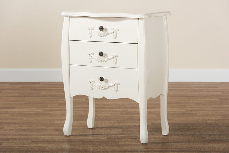 Melora White 3-Drawer Storage Cabinet Baxton