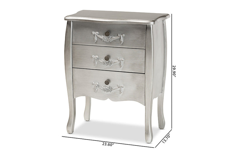 Melora Brushed Silver 3-Drawer Storage Cabinet Baxton