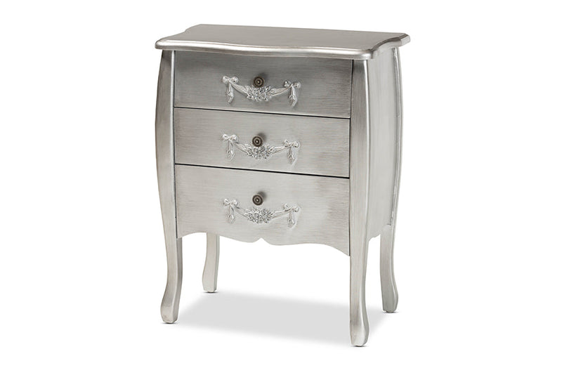 Melora Brushed Silver 3-Drawer Storage Cabinet Baxton