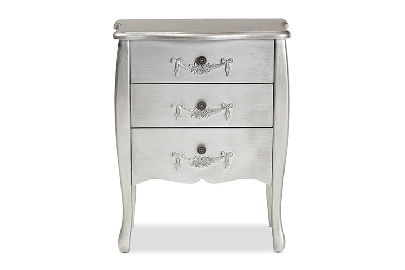 Melora Brushed Silver 3-Drawer Storage Cabinet Baxton