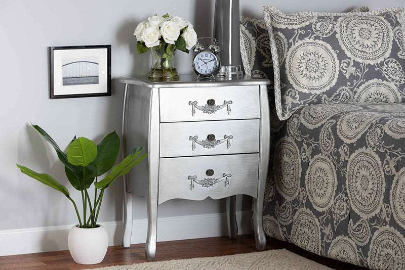 Melora Brushed Silver 3-Drawer Storage Cabinet Baxton