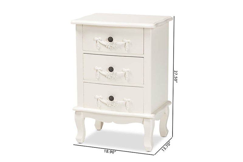 Merida White 3-Drawer End Table Baxton